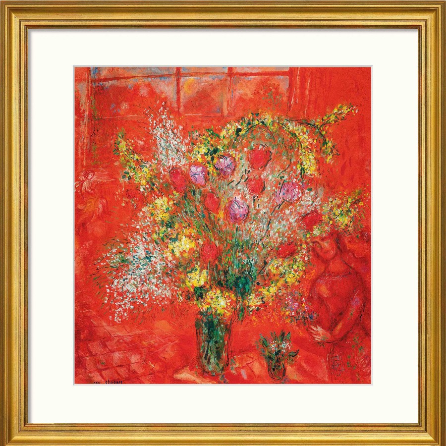 Marc Chagall Bild "Fleurs Sur Fond Rouge" (1970), Gerahmt Sonstige Techniken