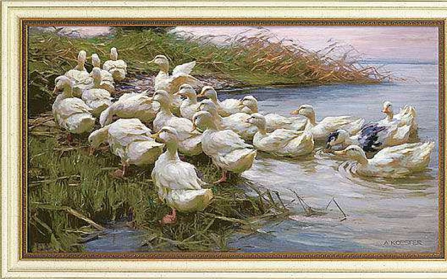 Alexander Koester Bild "Enten Am Seeufer", Gerahmt Romantik