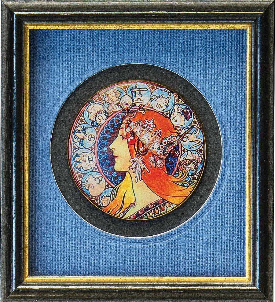 Alphonse Mucha Miniatur-Porzellanbild "Zodiak", Gerahmt Jugendstil / Art Deco