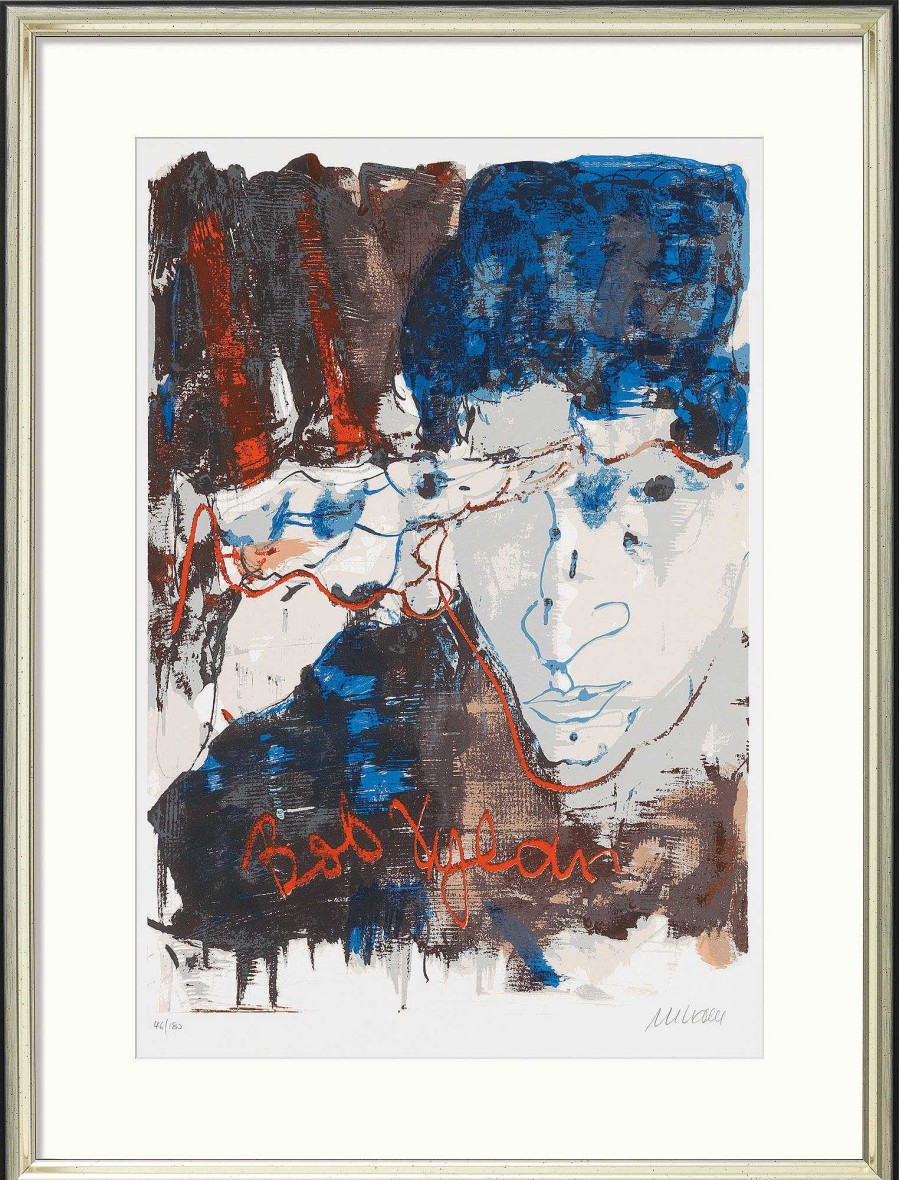 Armin Mueller-Stahl Bild "Bob Dylan" (2016), Version Schwarz-Silberfarben Gerahmt Druckgrafiken