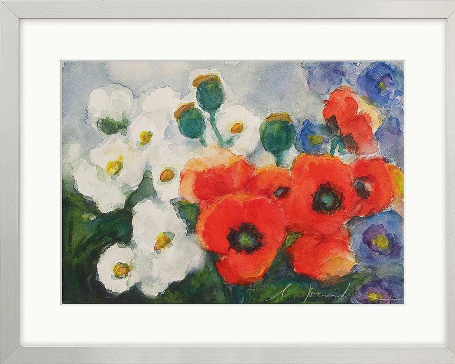 Christine Kremkau Bild "Mohn Mit Margeriten" (2021) (Original / Unikat), Gerahmt Blumen