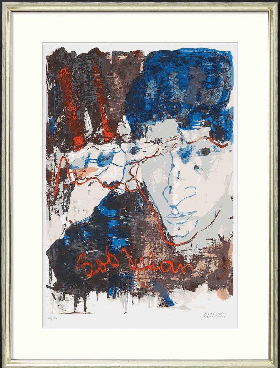 Armin Mueller-Stahl Bild "Bob Dylan" (2016), Version Schwarz-Silberfarben Gerahmt Portrats