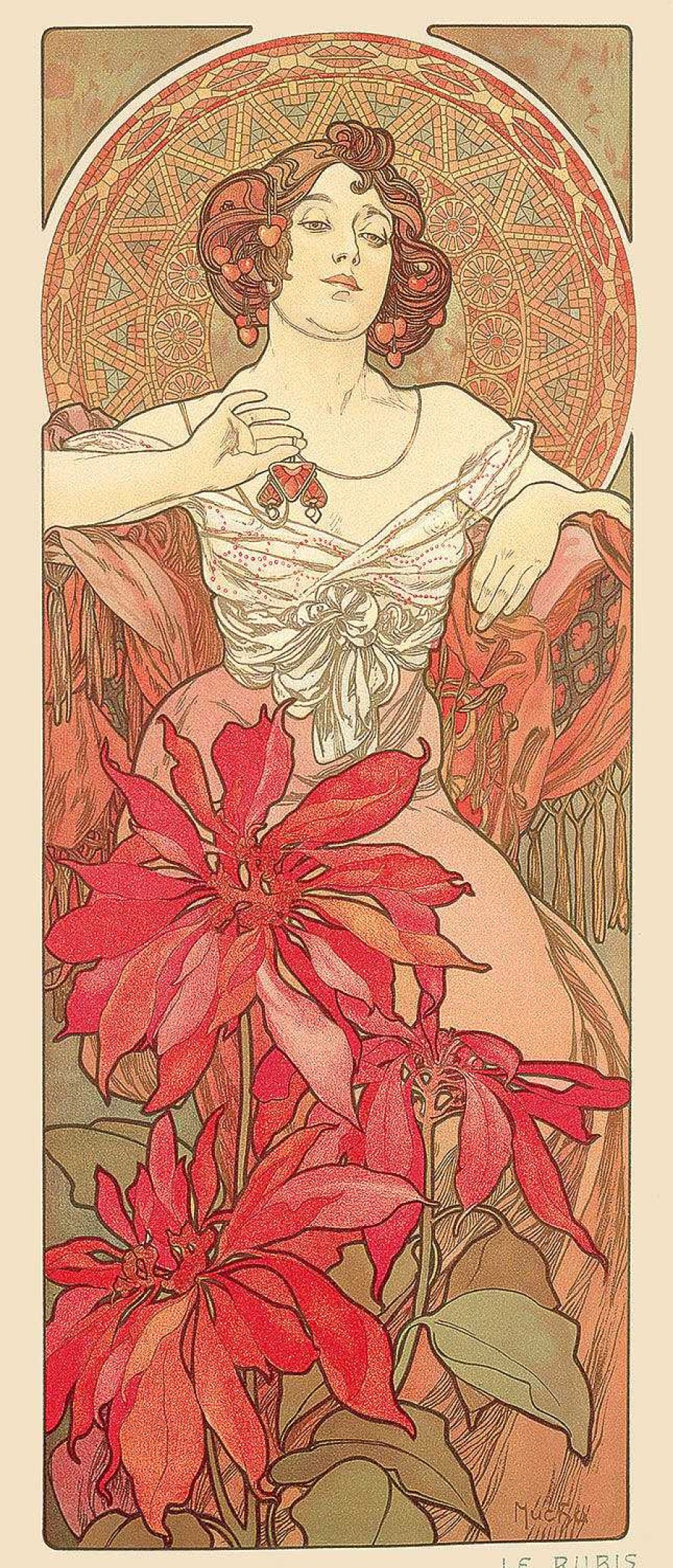 Alphonse Mucha Glasbild "Rubin" Jugendstil / Art Deco