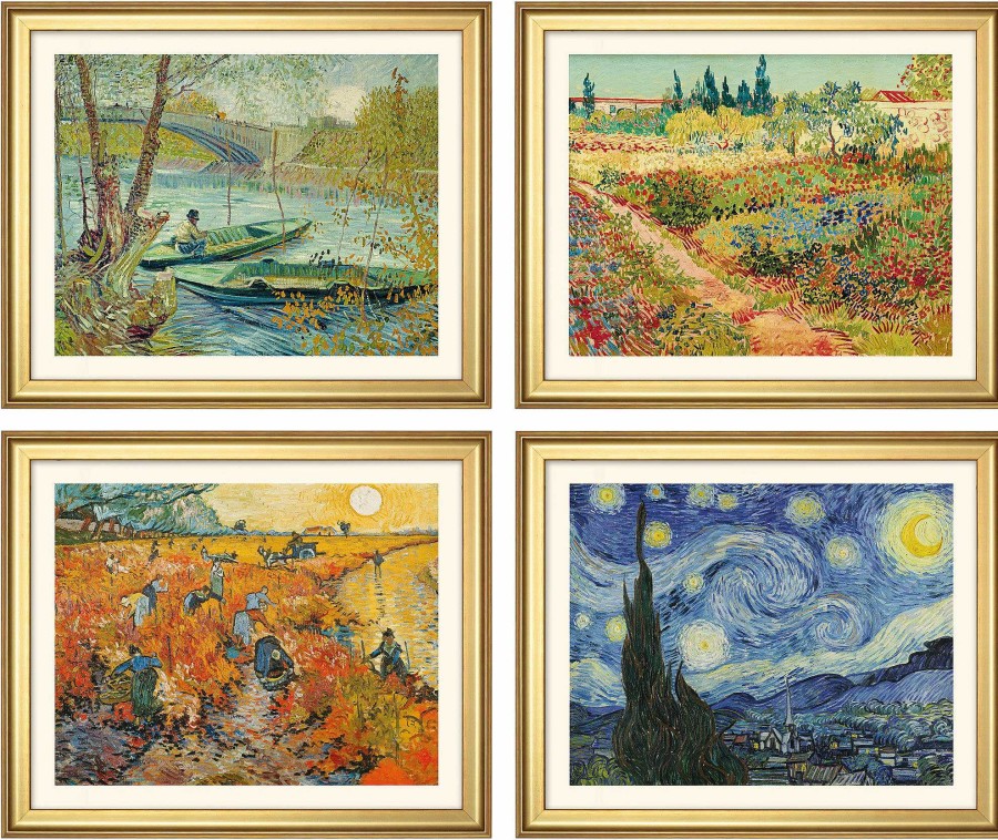 Vincent van Gogh 4 Landschaftsbilder Im Set, Gerahmt Impressionismus