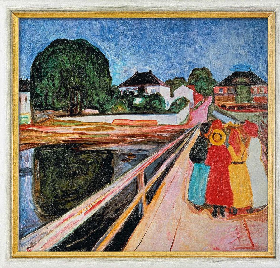 Edvard Munch Bild "Madchengruppe Auf Einer Brucke" (1902), Gerahmt Genreszenen