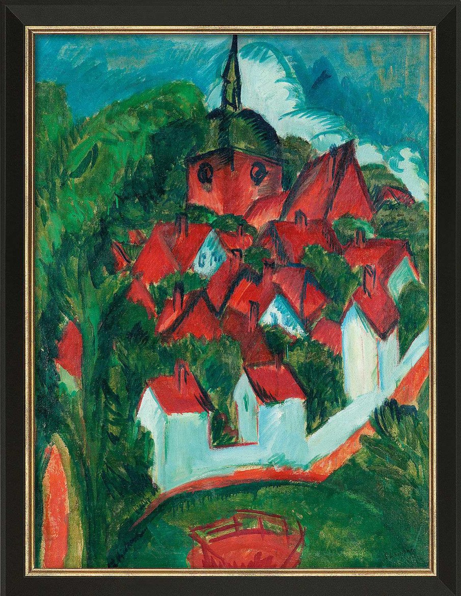 Ernst Ludwig Kirchner Bild "Burg Auf Fehmarn" (1912), Version Schwarz-Goldfarben Gerahmt Stadt Und Architektur