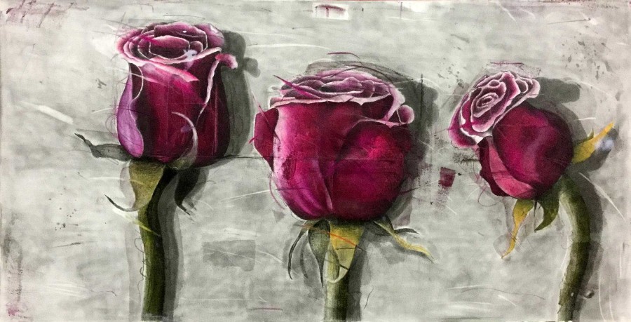 Josef Hirthammer Bild "3 Rosen" (2017) (Unikat) Blumen