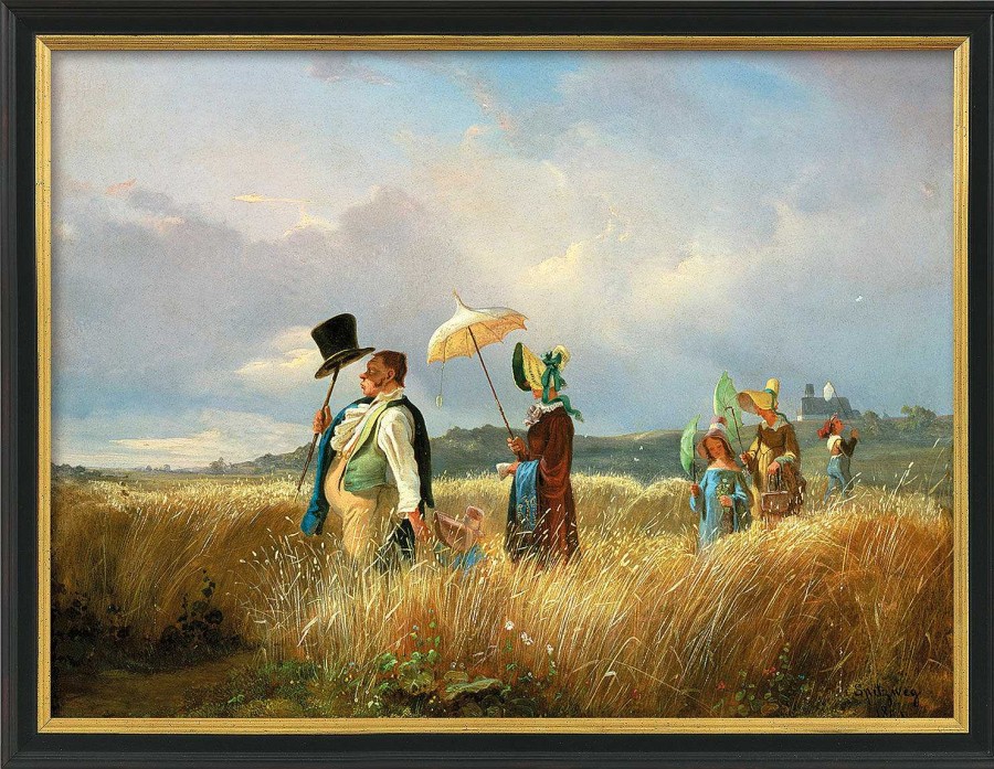 Carl Spitzweg Bild "Der Sonntagsspaziergang" (1841), Version Schwarz-Goldfarben Gerahmt Biedermeier