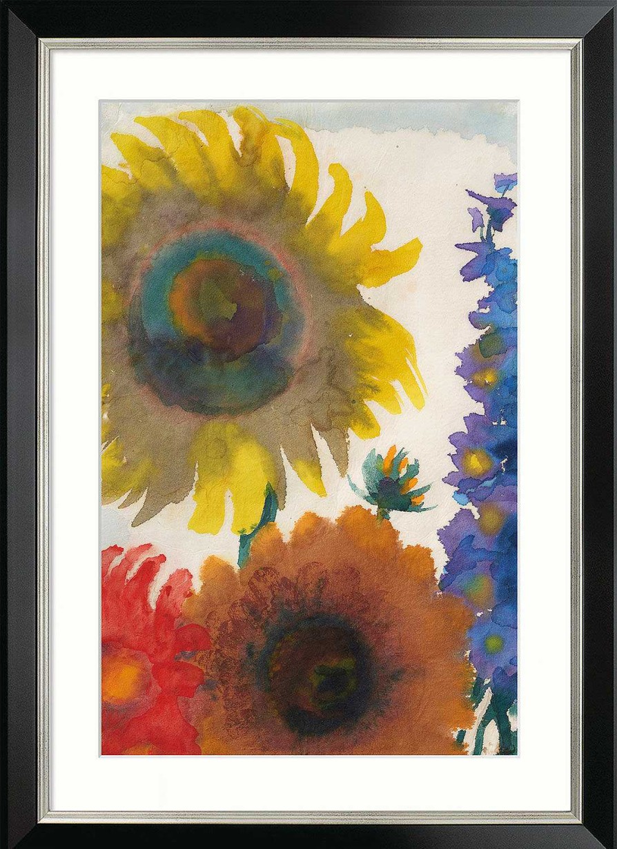 Emil Nolde Bild "Sonnenblumen Und Rittersporn" (Um 1935), Version Schwarz-Silberfarben Gerahmt Neu