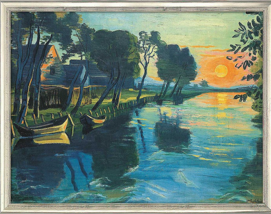 Max Pechstein Bild "Die Ersten Sonnenstrahlen Am Muhlengraben" (Um 1934), Version Silberfarben Gerahmt Meer / Seefahrt