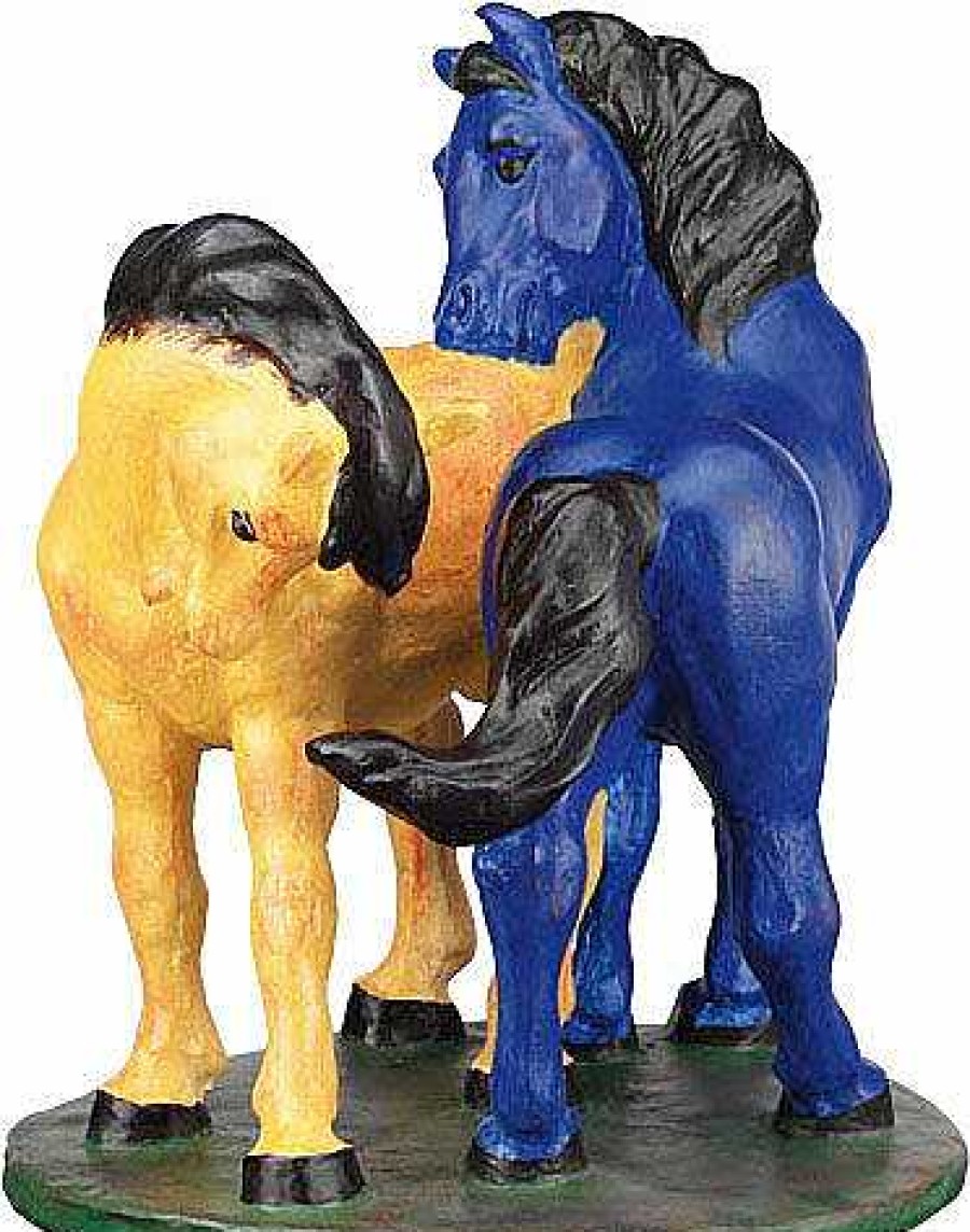 Franz Marc Skulptur "Zwei Pferde" (1908/1909), Version In Kunstguss Handbemalt 20. Jahrhundert