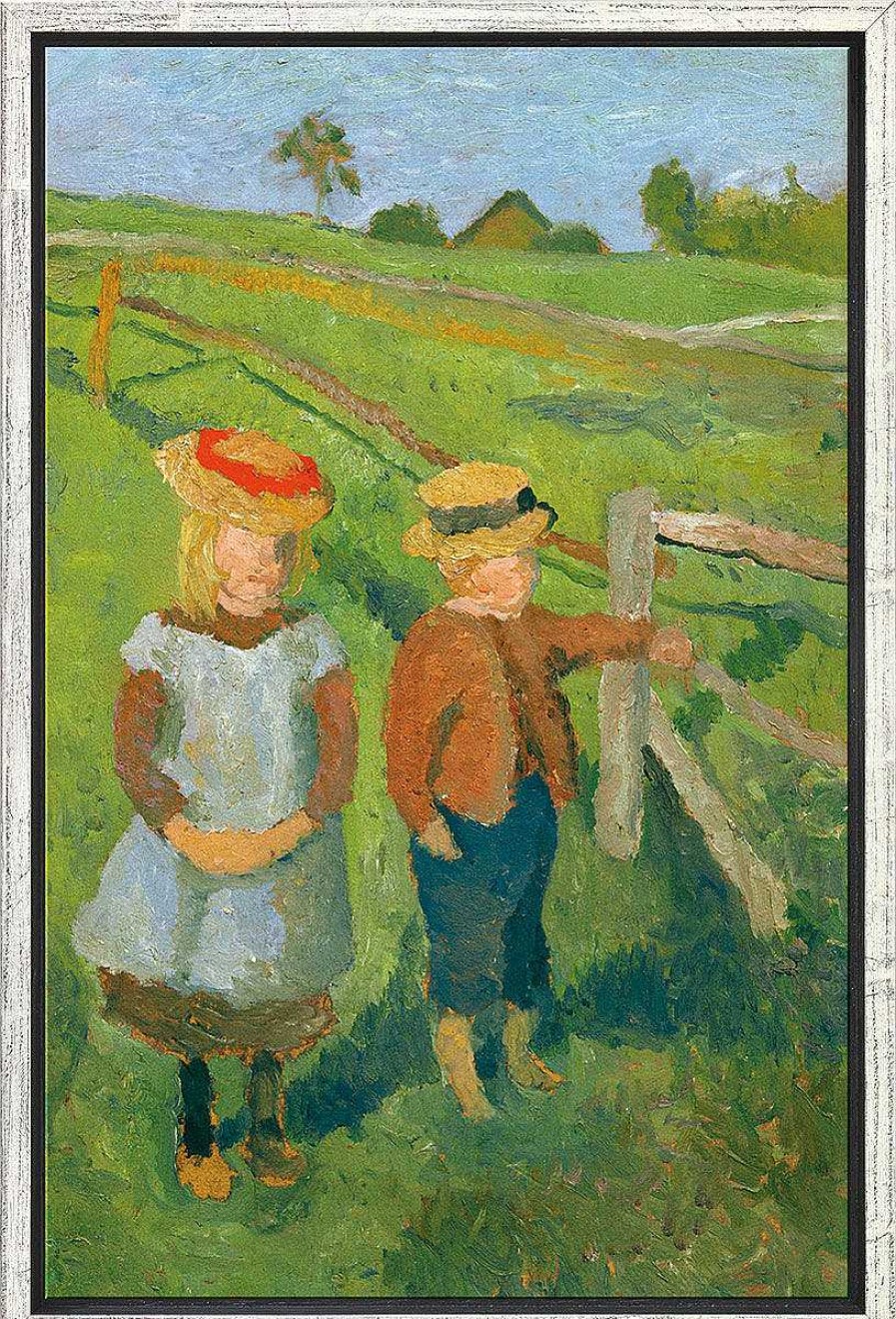 Paula Modersohn-Becker Bild "Zwei Kinder In Der Sonne Am Wiesenzaun Stehend" (1902), Gerahmt Portrats