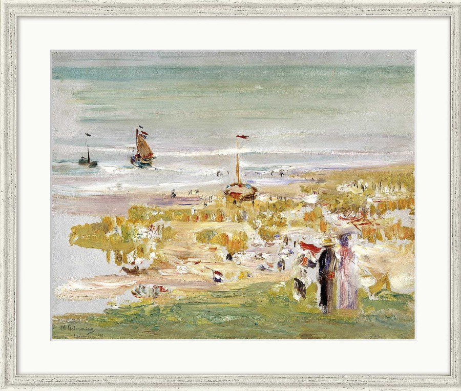 Max Liebermann Bild "Der Strand, Scheveningen" (1900), Version Silberfarben Gerahmt Impressionismus