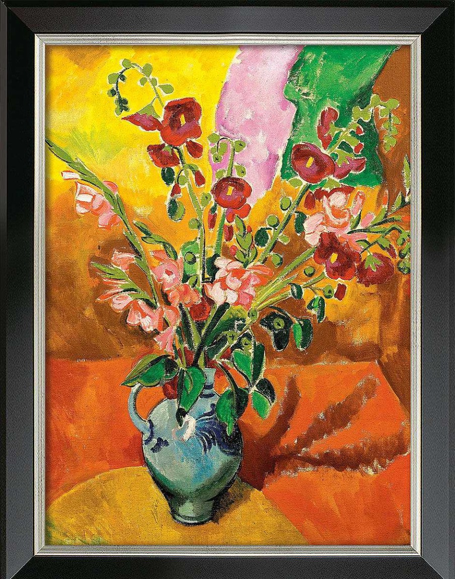 Max Pechstein Bild "Gladiolen" (1918), Version Schwarz-Silberfarben Gerahmt Blumen