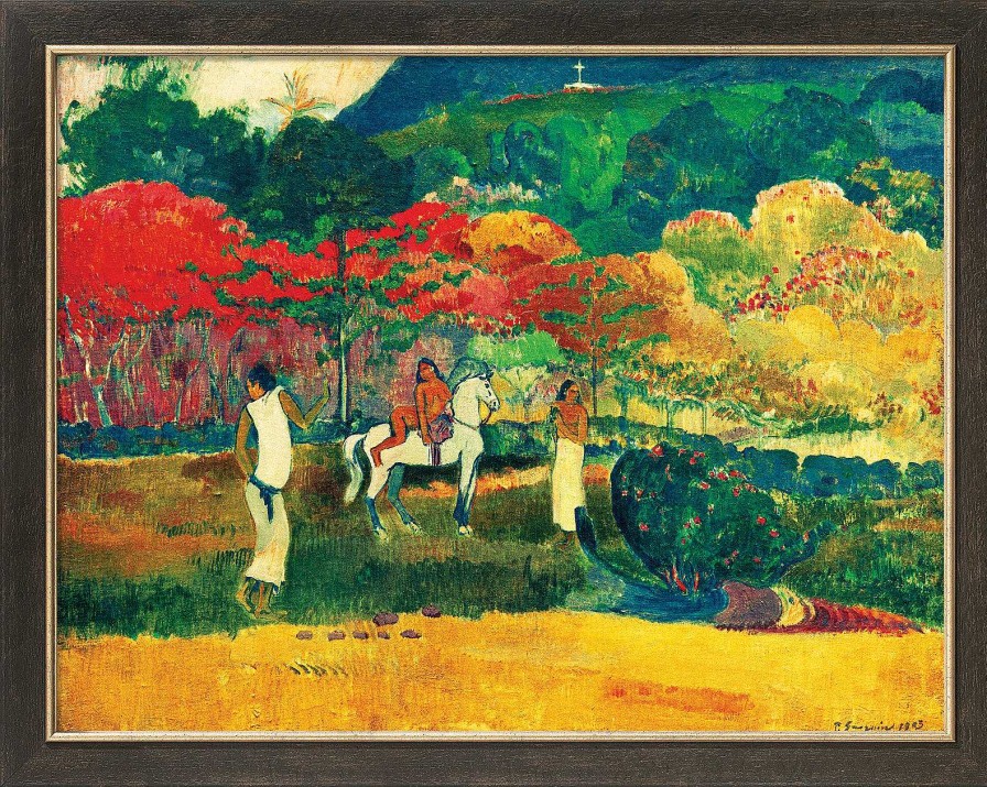 Paul Gauguin Bild "Frau Mit Weisem Pferd" (1903), Gerahmt Landschaft