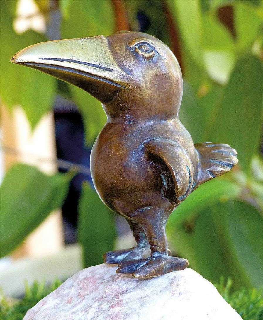 ars mundi Gartenskulptur "Rabe, Geradeaus Schauend", Bronze Auf Stein Tierskulpturen