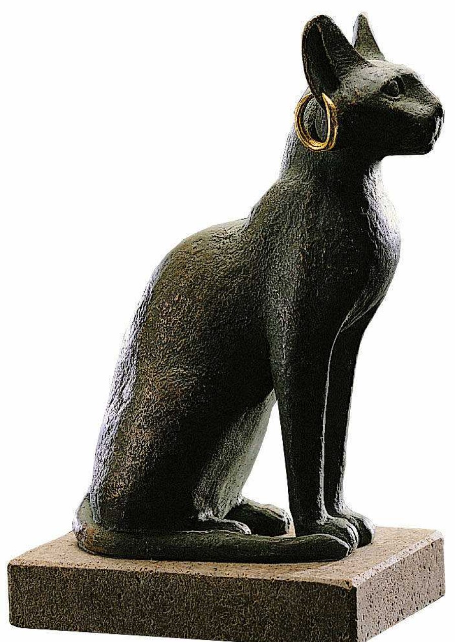 ars mundi Skulptur "Bastetkatze Mit Ohrring", Metallguss/Stein Agypten