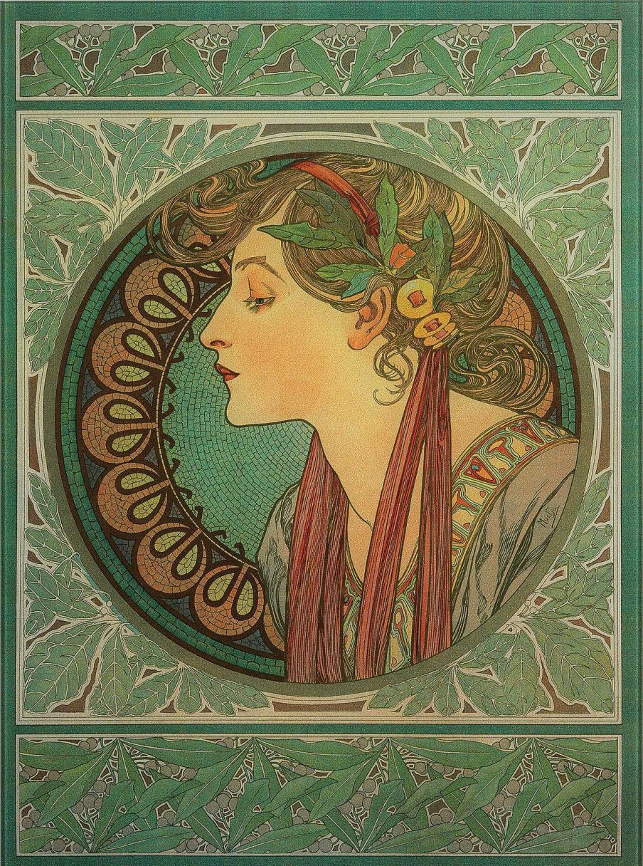 Alphonse Mucha Glasbild "Lorbeer" (1901) Jugendstil / Art Deco