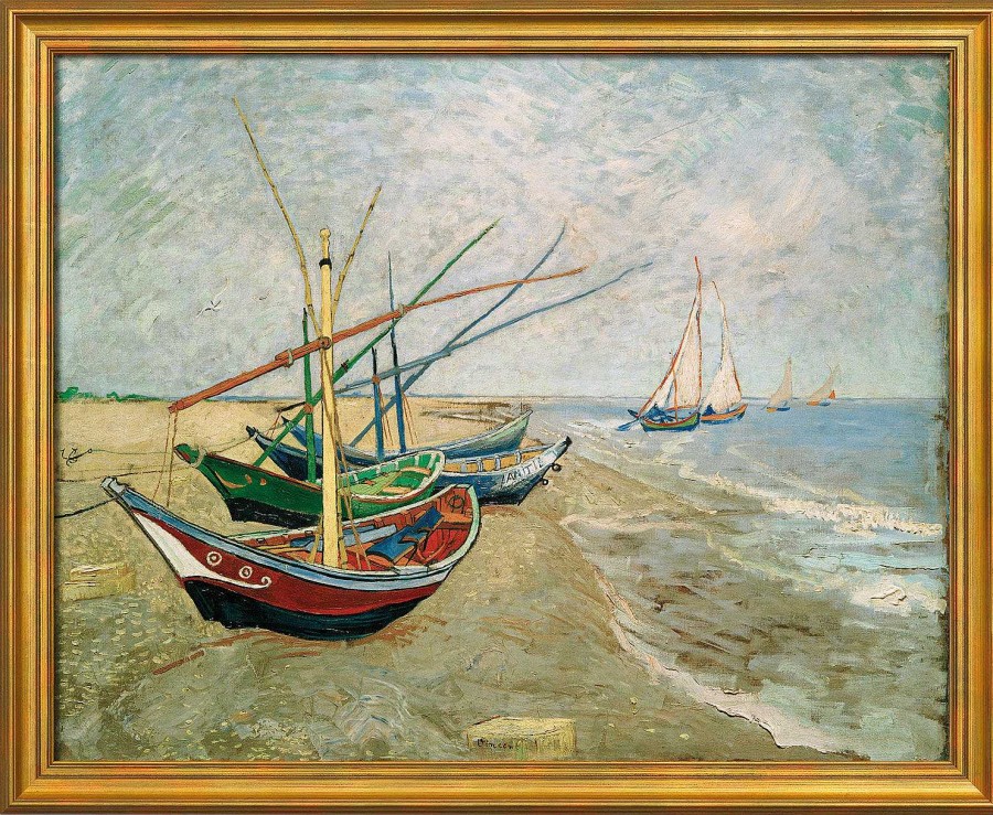 Vincent van Gogh Bild "Fischerboote Am Strand Von Les Saintes-Marie-De-La-Mer" (1888), Gerahmt Meer / Seefahrt