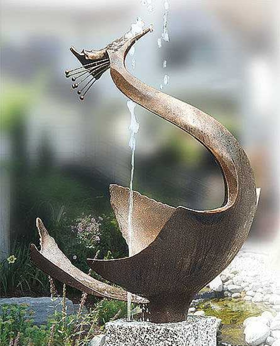 Gustav Nonnenmacher Gartenskulptur / Wasserspeier "Reiher", Bronze Wasserspeier & Brunnen