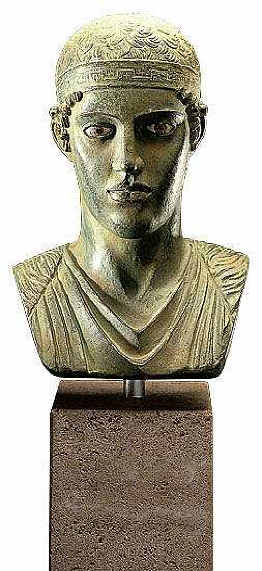 ars mundi Buste Des Wagenlenkers Von Delphi, Bronze Auf Marmorsockel Griechenland