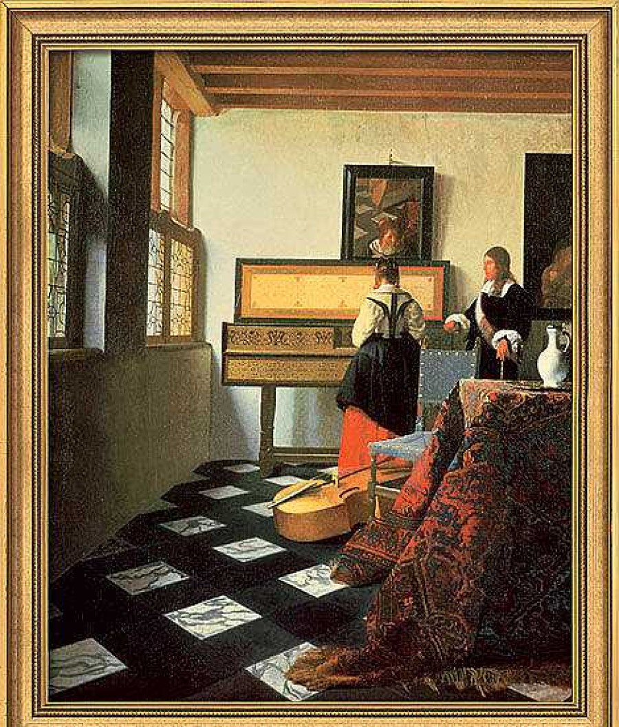 Jan Vermeer van Delft Bild "Die Musikstunde" (1662/64), Gerahmt Barock / Rokoko