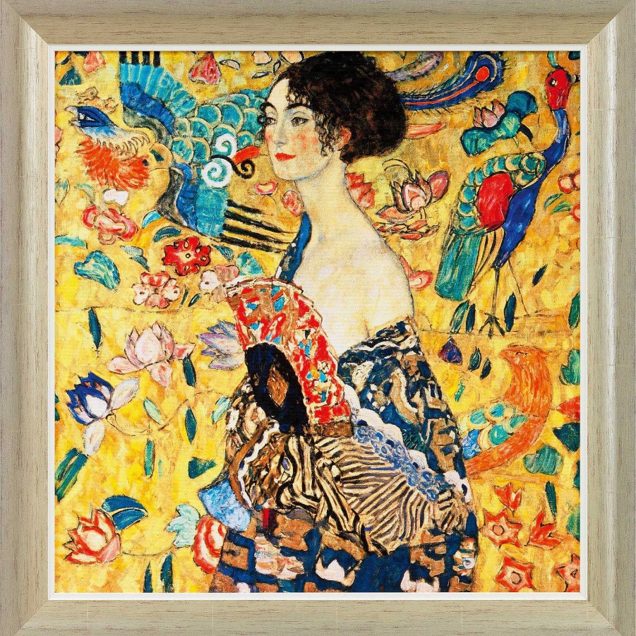 Gustav Klimt Bild "Dame Mit Facher" (1917/18), Version Platinfarben Gerahmt Portrats