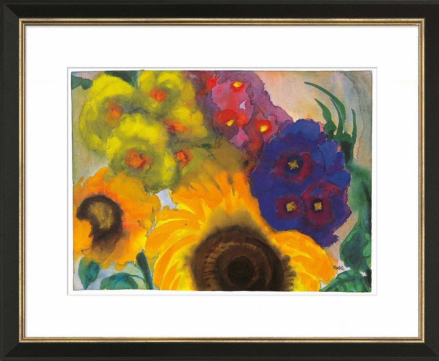 Emil Nolde Bild "Sommerblumen", Version Schwarz-Goldfarben Gerahmt Expressionismus