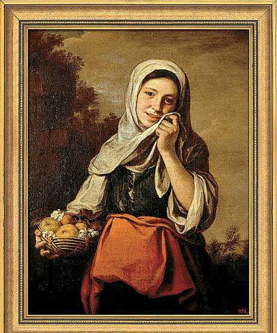 Bartolomé E. Murillo Bild "Madchen Mit Fruchten Und Blumen" (1655-1660), Gerahmt Barock / Rokoko