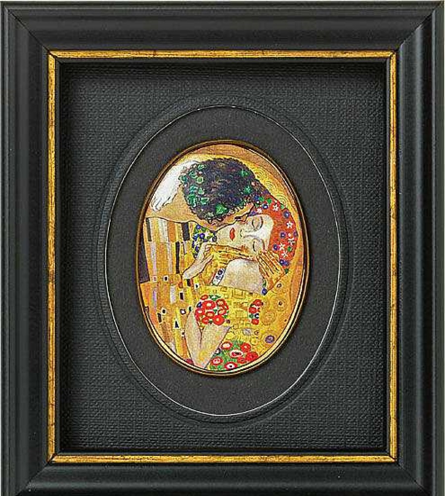 Gustav Klimt Miniatur-Porzellanbild "Der Kuss" (1907-08), Gerahmt Jugendstil / Art Deco