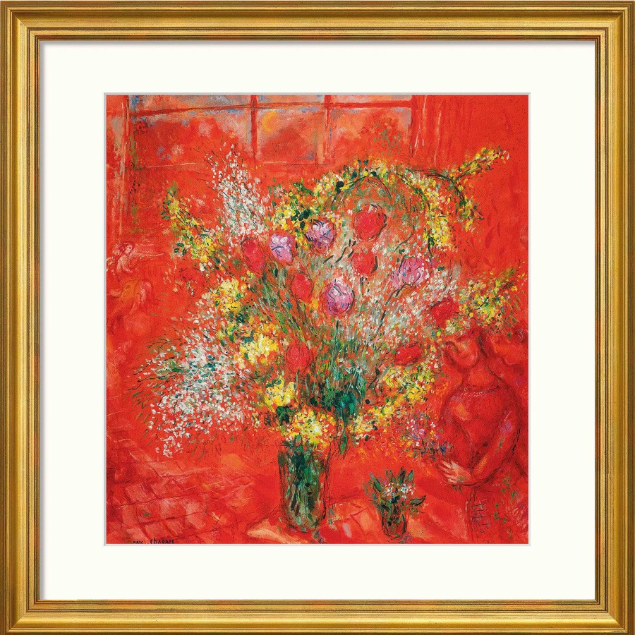 Marc Chagall Bild "Fleurs Sur Fond Rouge" (1970), Gerahmt Blumen