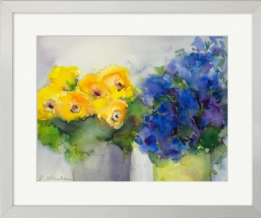 Christine Kremkau Bild "Gelb Und Blau" (2016) (Original / Unikat), Gerahmt Blumen