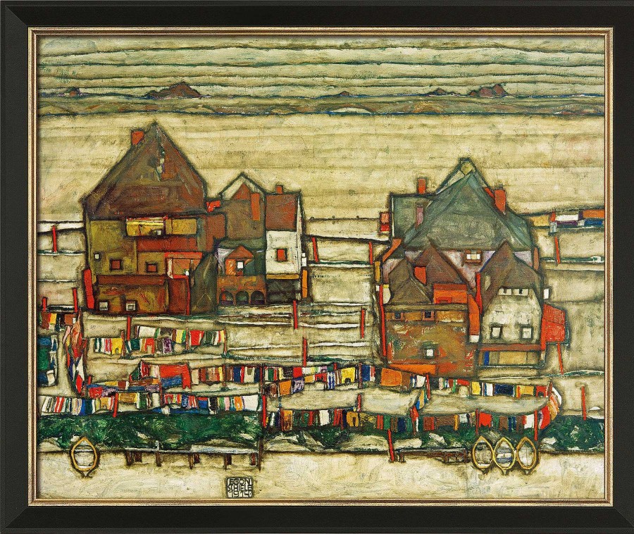 Egon Schiele Bild "Hauser Mit Bunter Wasche (Vorstadt Ii)" (1914), Gerahmt Stadt Und Architektur