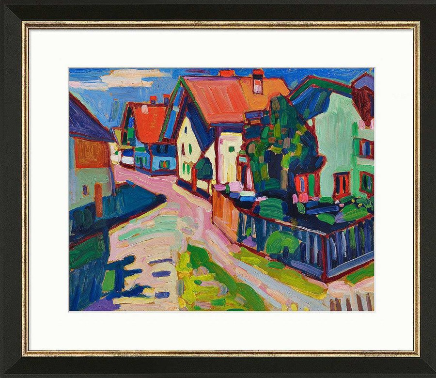 Wassily Kandinsky Bild "Murnau" (1908), Version Schwarz-Goldfarben Gerahmt Stadt Und Architektur