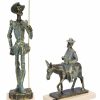 Angeles Anglada Skulpturenset "Don Quijote Und Sancho Panza En Burro", Kunstguss Steinoptik Statuetten