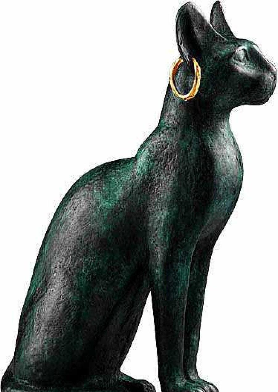 ars mundi Skulptur "Bastetkatze Mit Goldenen Ohrringen", Metallguss Gotterbildnisse