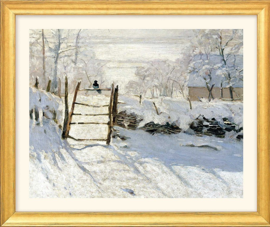 Claude Monet Bild "Die Elster" (1868/69), Version Goldfarben Gerahmt Impressionismus