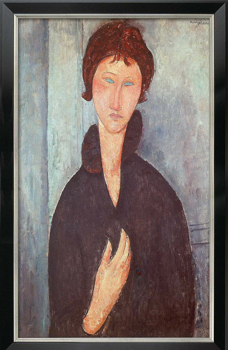 Amedeo Modigliani Bild "Frau Mit Blauen Augen" (1918), Version Schwarz-Silberfarben Gerahmt Portrats