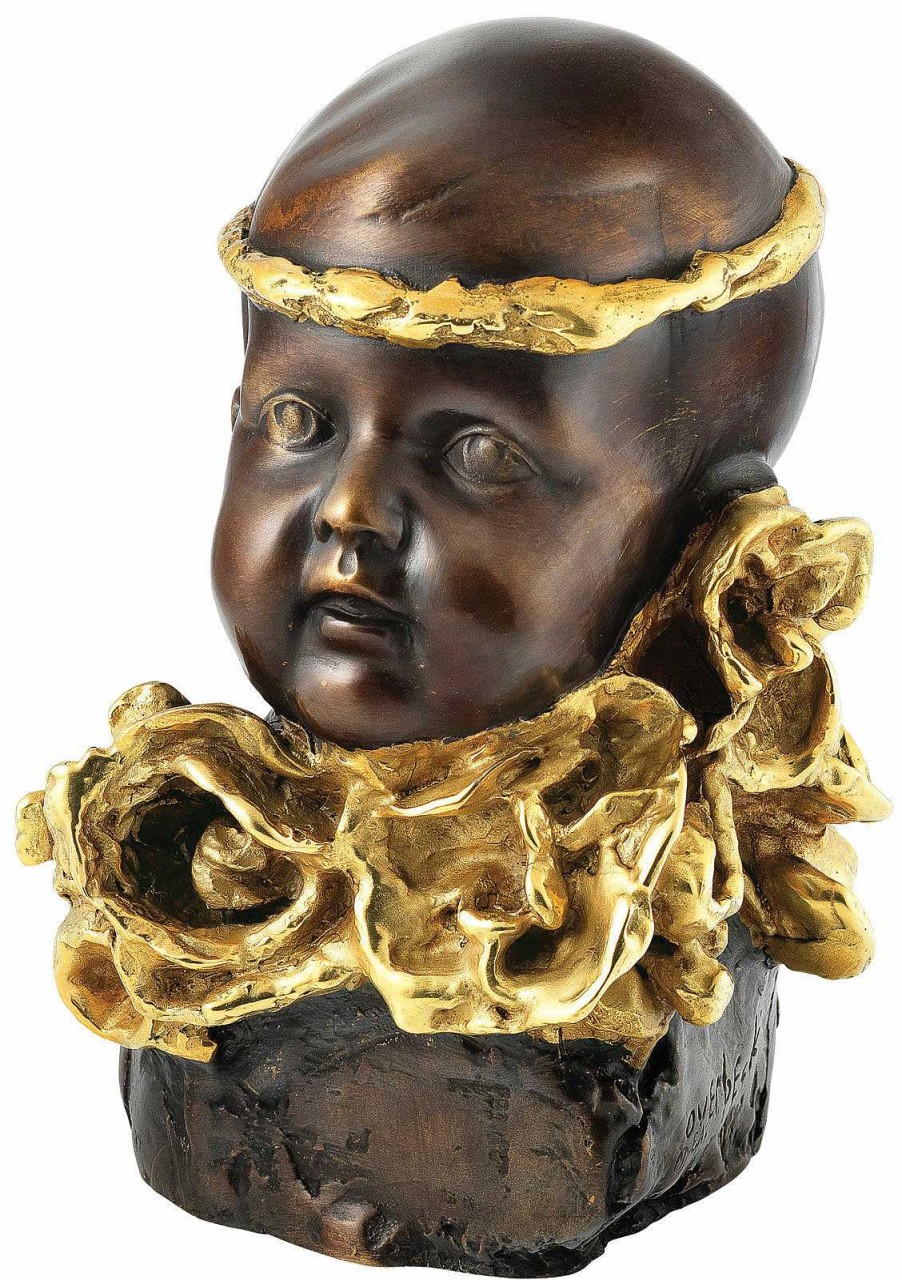 Cyrus Overbeck Skulptur "Junge Mit Goldenem Stirnband", Bronze Teilvergoldet Busten