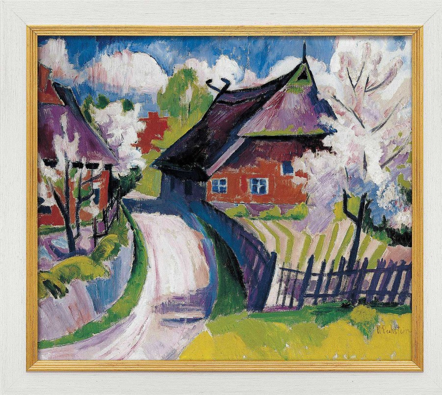 Max Pechstein Bild "Fruhlingsblute" (Um 1919), Version Weis-Goldfarben Gerahmt Stadt Und Architektur