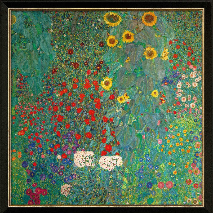 Gustav Klimt Bild "Bauerngarten Mit Sonnenblumen" (Um 1907), Version Schwarz-Goldfarben Gerahmt Jugendstil / Art Deco