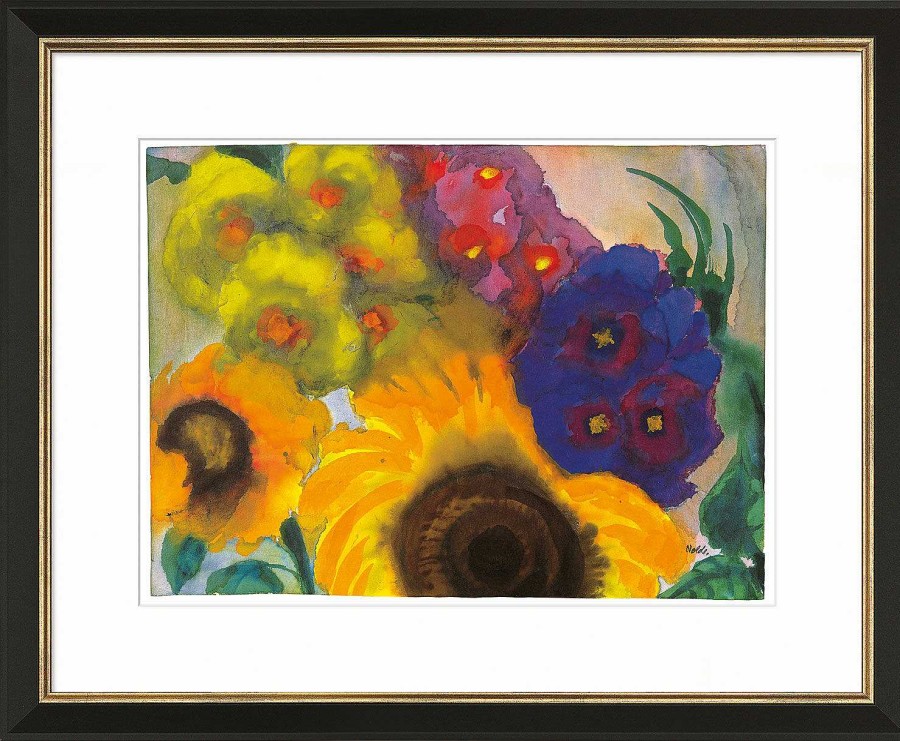 Emil Nolde Bild "Sommerblumen", Version Schwarz-Goldfarben Gerahmt Blumen