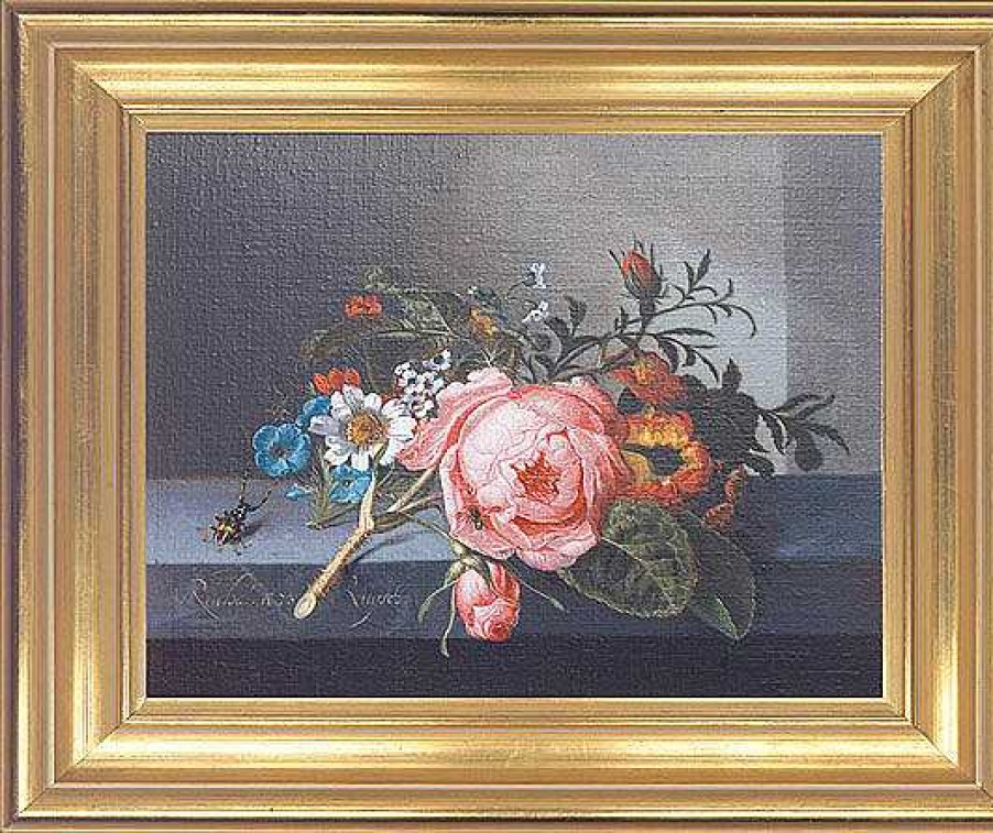 Rachel Ruysch Bild "Rosenzweig Mit Kafer Und Biene", Gerahmt Dietz-Repliken