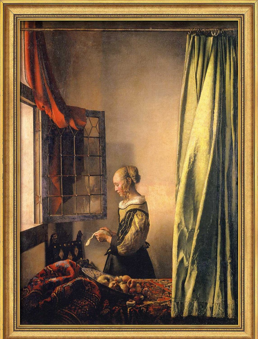 Jan Vermeer van Delft Bild "Brieflesendes Madchen Am Offenen Fenster" (1658), Gerahmt Barock / Rokoko