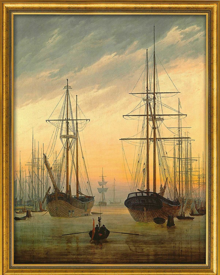 Caspar David Friedrich Bild "Ansicht Eines Hafens" (Um 1815/16), Gerahmt Meer / Seefahrt