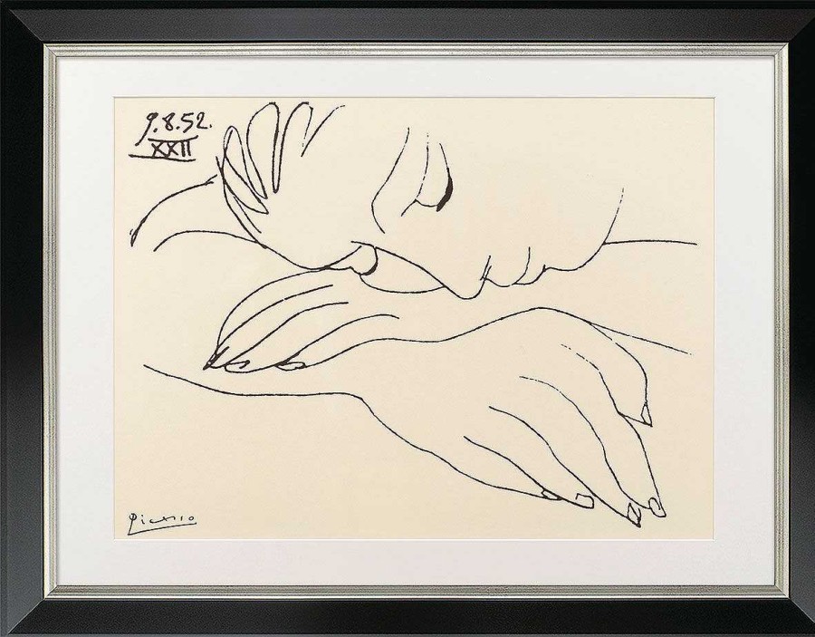 Pablo Picasso Bild "War And Peace - Sleeping Woman" (1952), Version Schwarz-Silberfarben Gerahmt Portrats