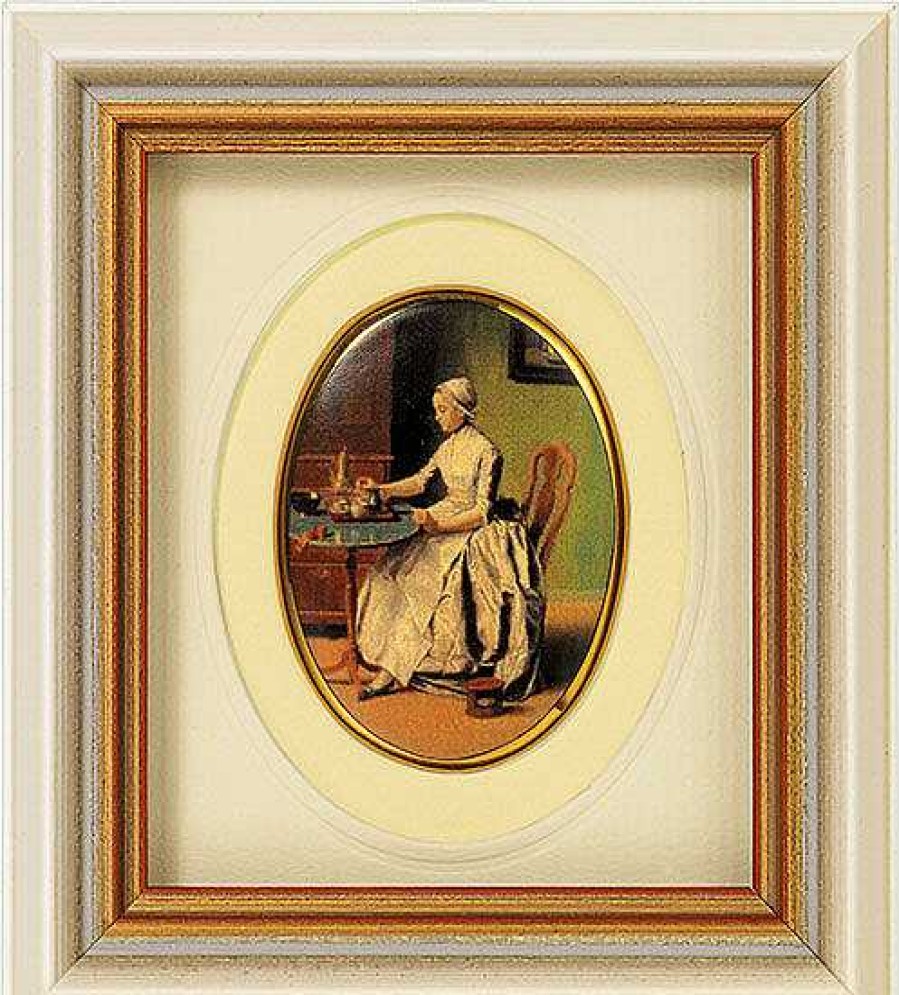 Jean-Étienne Liotard Miniatur-Porzellanbild "Schokolade Trinkende Dame" (Um 1744), Gerahmt Barock / Rokoko