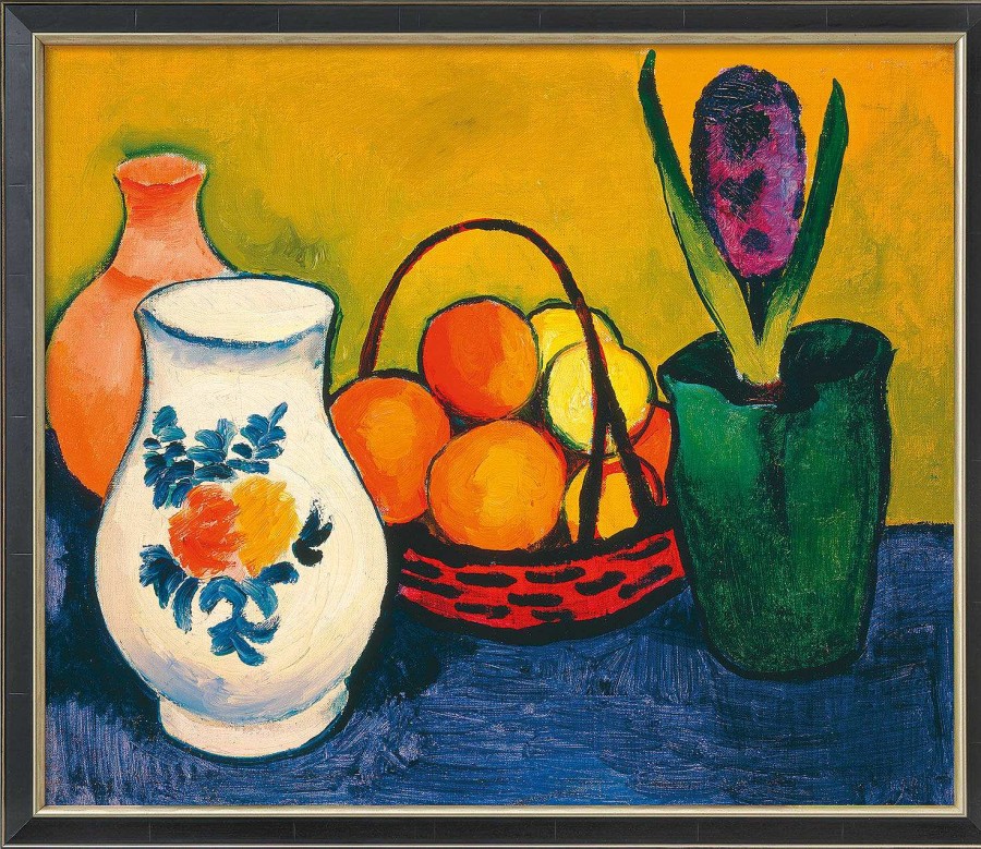 August Macke Bild "Weiser Krug Mit Blumen Und Fruchten" (1910), Gerahmt Stillleben