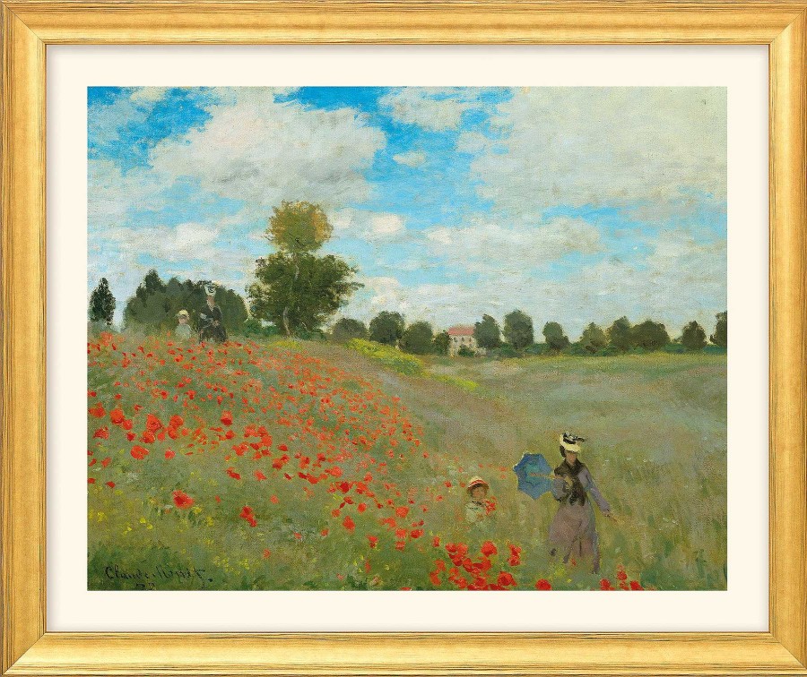 Claude Monet Bild "Les Coquelicots A Argenteuil (Das Mohnfeld Bei Argenteuil)" (1873), Version Goldfarben Gerahmt Landschaft