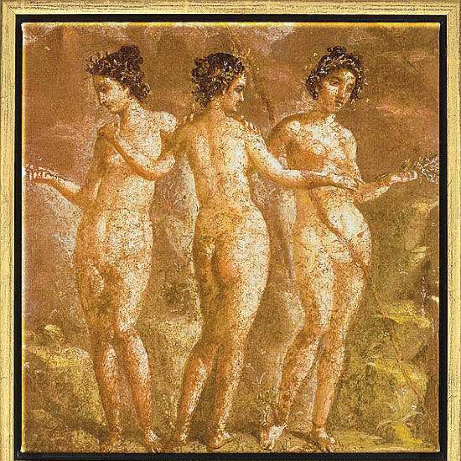 ars mundi Wandmalerei Aus Pompeji: Bild "Die Drei Grazien", Gerahmt Mythologie / Historie